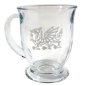 Welsh Dragon Ngraved Glass Coffee Mug 16 oz